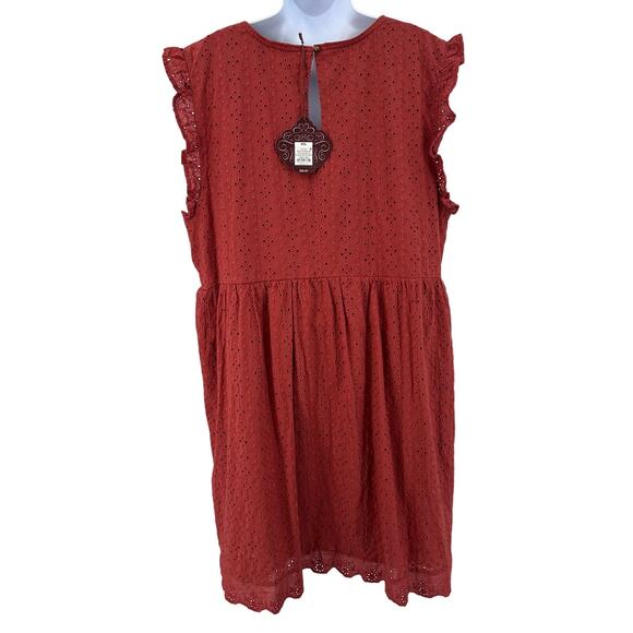 Knox Rose Eyelet Tank Dress W/Rust SZ XXL V-neck Flutter Sleeve Keyhole Neck Red - Picture 4 of 9